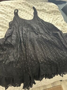 Free People Black Lace-Trim Slip Chemise